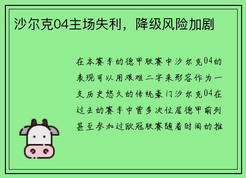 沙尔克04主场失利，降级风险加剧